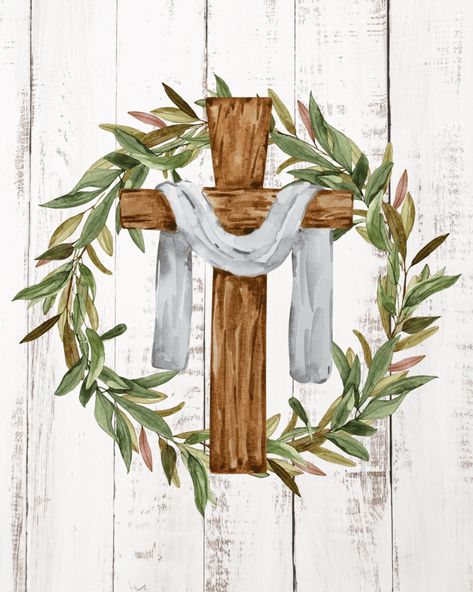 Easter Cross Wreath FREE PRINTABLES - Hammons Nest Easter Images Christian, Printable Easter Pictures, Easter Cross Crafts, Easter Paintings On Canvas, Office In Home, Christian Easter Art, Cross Art Painting, Easter Images Free, Hammons Nest