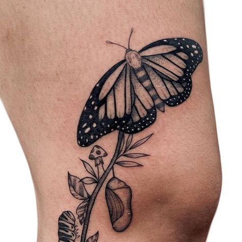 Emaline Taylor on Instagram: "Such a special tattoo 🦋 The life cycle of a butterfly 🍃✨ Thank you to my client for trusting me with something so special, as a prior butterfly garden girly it made my heart so happy 🌼   #tampatattoos #stpetetattoos #tampatattooartist #orlandotattoos #orlandotattoo #tampatattoo #floridatattoos" Caterpillar Cocoon Butterfly Tattoo, Cocoon To Butterfly Tattoo, Butterfly Cycle Tattoo, Butterfly Coming Out Of Cocoon Tattoo, Butterfly Life Cycle Tattoo, Cycle Tattoo Ideas, Butterfly Cocoon Tattoo, Caterpillar To Butterfly Tattoo, Butterfly Transformation Tattoo