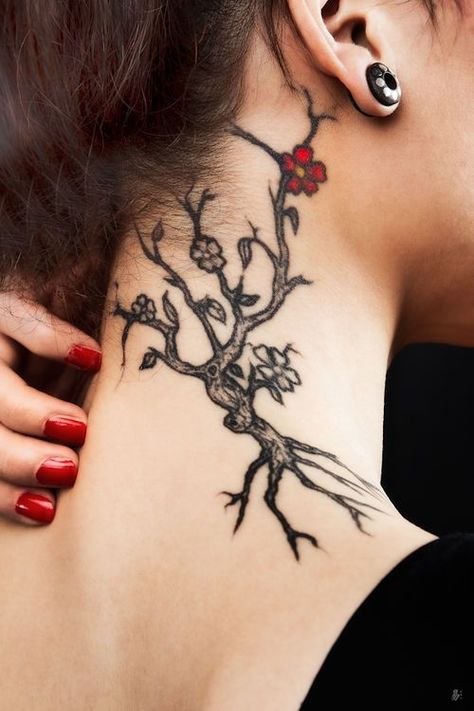 http://tattoomagz.com/trees-tattoos-on-shoulders/ Tree Tattoo Shoulder, Trees Tattoos, Tattoo Shoulder Blade, Tiny Tattoos For Women, Tattoo Shoulder, Black Girls With Tattoos, Neck Tattoos, Shoulder Tattoos For Women, Blossom Tattoo