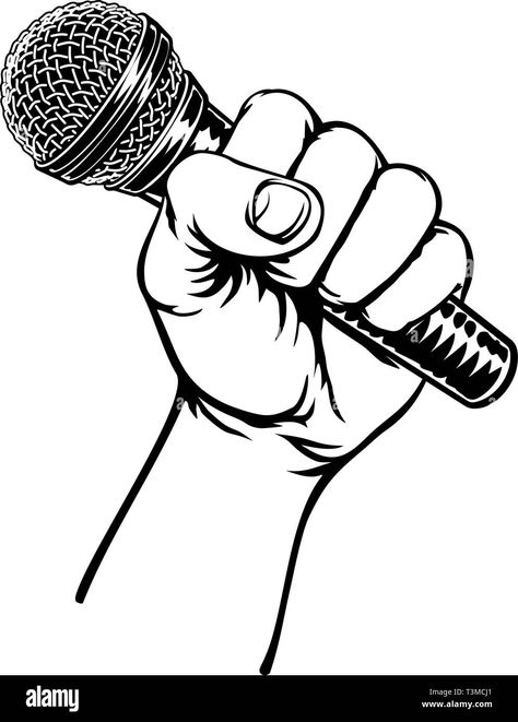 Download this stock vector: Hand Holding Microphone - T3MCJ1 from Alamy's library of millions of high resolution stock photos, illustrations and vectors. Hand Holding Microphone Drawing, Microphone Picture, Holding Microphone Reference, Hand Holding Microphone, Microphone Art, Microphone Illustration, Microphone Drawing, Holding Microphone, Microphone Logo