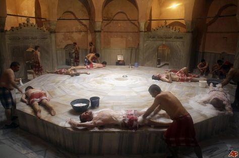 Guests at an Istanbul hamam getting scrubs and foam washes Turkish Bath House, Spa Hammam, Istanbul Guide, Turkish Hammam, Community Market, Mountain Hotel, Visit Istanbul, Turkish Baths, Latin Quarter