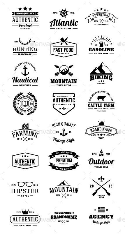 24 Vintage Badges Vintage Logo Maker, Basketball Logo Design, Band Logo Design, Vintage Coffee Shops, Coffee Shop Logo Design, Vintage Badges, Logos Vintage, Car Logo Design, Movie Logo Design