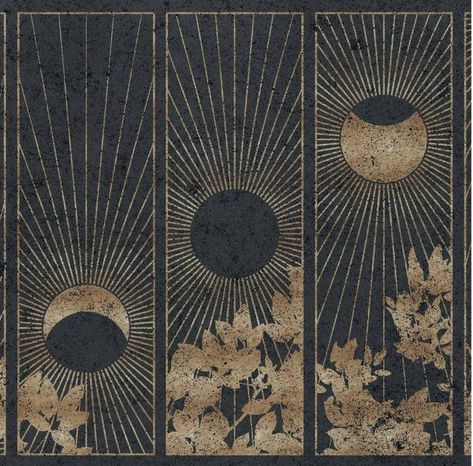 Die Wallpaper, Wallpaper Gold, 카드 디자인, Bathroom Inspo, Art And Illustration, Sun And Moon, Linocut, Cool Wallpaper, Interior Decor