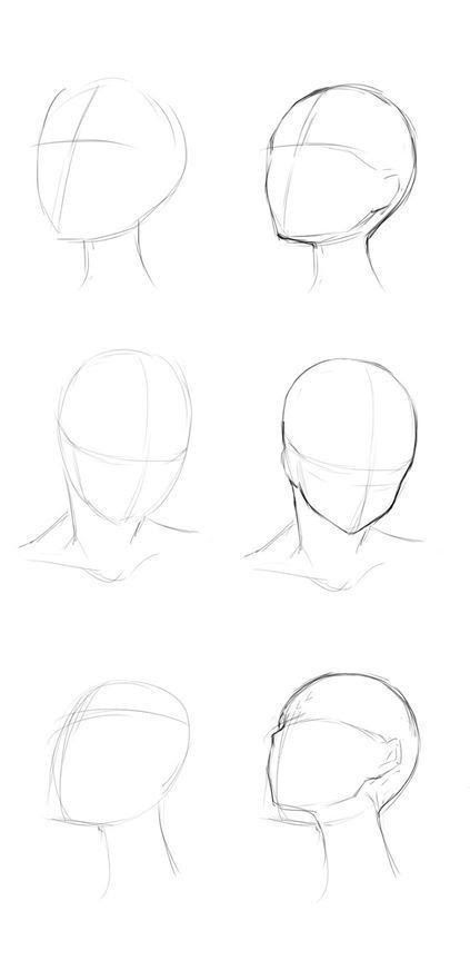 Drawing Different Head Angles, Head Anatomy Step By Step, Easy Sketches For Practice, Easy Sketch Practice, Head Art Reference Drawing, Easy Head Tutorial Drawing, Head From All Angles Reference, How To Draw Different Head Angles, Angles For Drawing