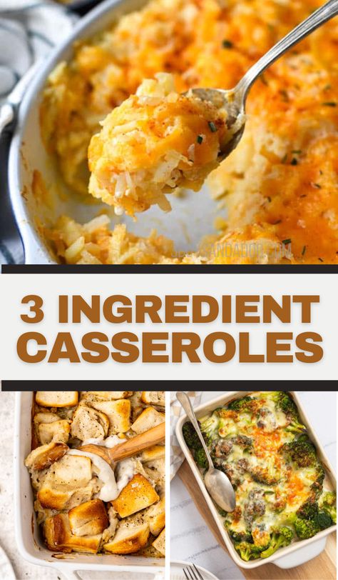 3 Ingredient Casserole Recipes are the perfect side dish recipes or even main meals! All taste like hearty dishes that are loaded full of goodness! Random Ingredients Recipes, 5 Ingredient Side Dishes, Ingredient Recipes 5 Or Less, 4 Ingredient Meals Easy Dinners, Dinner On A Budget For Two, 3 Ingredient Potato Recipes, Easy Side Casserole Recipes, Easy Few Ingredient Casserole, Easy Few Ingredients Recipes