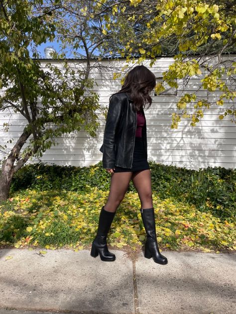 Cute Warm New Years Eve Outfits, Rockstar Outfit For Women Plus Size, Tall Boot Fall Outfits, Black Knee High Boots Outfit Spring, Witchy Fits Aesthetic, Romantic Witchy Outfits, Witchy Concert Outfits, 2000s Corporate Aesthetic, Fall Aesthetic Outfit Grunge