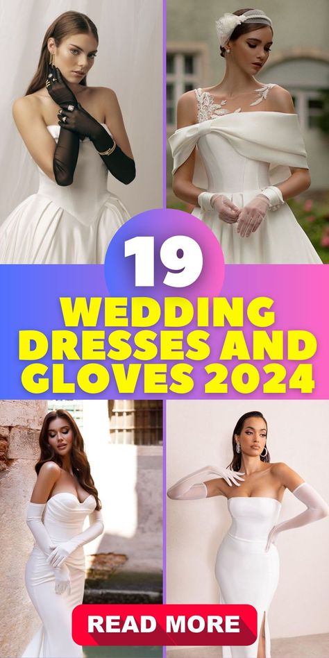 Wedding dresses and gloves 2024 bring forth an array of elegant bridal styles. Brides can choose from long, flowing gowns in satin and tulle, adorned with vintage lace and pearls. The collection's gloves, whether short or long, feature exquisite crochet and embroidered patterns, perfectly matching the dresses' aesthetic and offering brides a sophisticated, timeless look Wedding Gloves Satin, Gloves And Wedding Dress, Bridal Dresses With Gloves, Wedding Dress With Black Gloves, Off Shoulder Wedding Dress With Gloves, Gloves For Wedding Dress, Bride Gloves Long, Brides With Gloves, Gloves With Wedding Dress