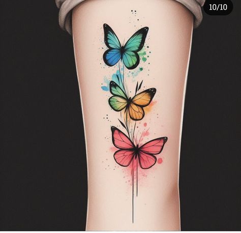 Small Coloured Butterfly Tattoo, Tattoo Amigas, Vertical Tattoo, Watercolor Butterfly Tattoo, Names Tattoo, Kid Name Tattoo, Stunning Tattoos, Colour Tattoo, French Tattoo