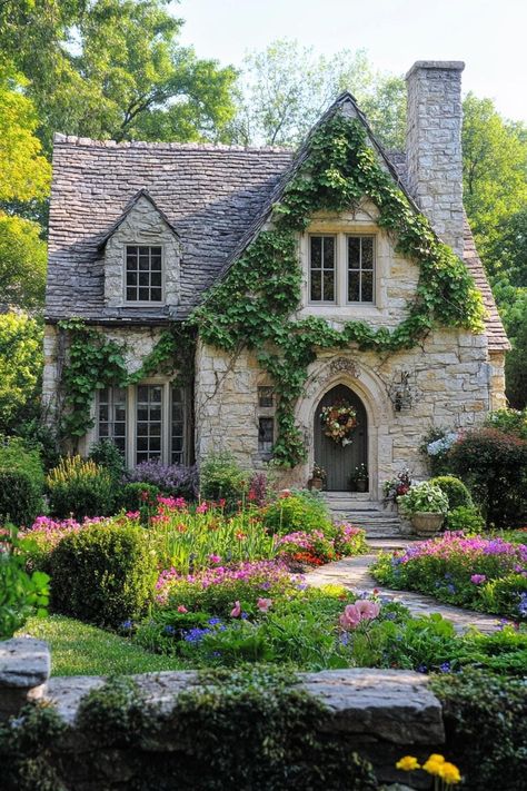 24 Dream Cottage Houses to Add to Your Vision Board Stone Cottage Garden, English Cottage Style Floor Plans, European Houses English Cottages, Cosy Cottage Exterior, Cotswolds England Cottage, Cozy House Exterior Small Cottages, English House Aesthetic, Storybook Home Exterior, English Cottage Style Homes Exterior