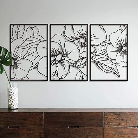 Floral Metal Wall Art, Black Metal Wall Art, Home Decor Sets, Mural Floral, Metal Wall Art Decor, Single Line, Decor Minimalist, Arte Floral, Flower Wall Art