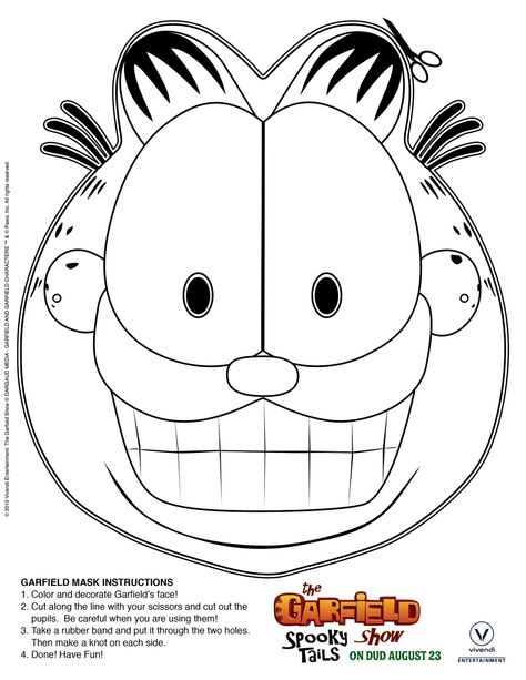 Free Printable: Print & Color Garfield Mask Garfield Craft, Garfield Pumpkin, Garfield Party, Garfield Halloween, Printable Coloring Masks, Garfield Birthday, Garfield Costume, Pumpkin Carving Template, Coloring Mask