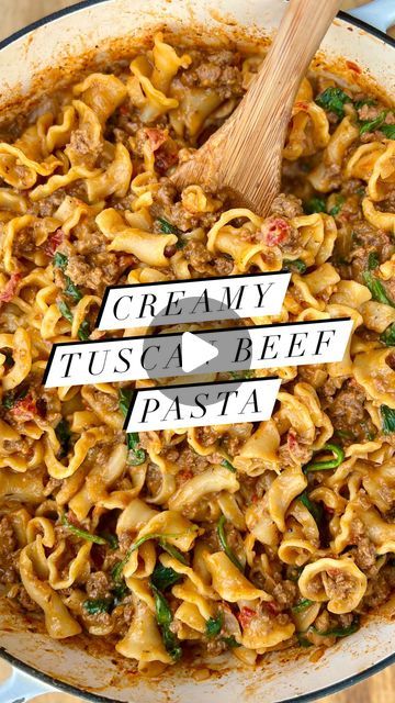 Beef Spinach Pasta Recipes, Creamy Tuscan Beef Pasta, Tuscan Ground Beef Pasta, Ground Beef Sun Dried Tomato Pasta, Shredded Beef Pasta Recipes, Creamy Mince Pasta, One Pot Pasta Ground Beef, Beef Spinach Pasta, Ground Beef And Pasta Recipes