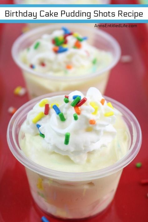 Birthday Cake Pudding Shots Recipe, Birthday Cake Pudding Shots, Cake Pudding Shots, Birthday Cake Pudding, Pudding Shot Recipes, Birthday Cake Shots, Best Jello Shots, Jello Pudding Shots, Cake Vodka