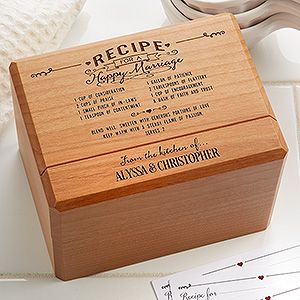 Personalized Recipe Boxes & Books | Personalization Mall Recipe For A Happy Marriage, Recipe For Marriage, Personalized Recipe Box, Comforting Food, Recipe Card Boxes, Marriage Box, Recipe Box Wooden, Recipe Card Holders, Wedding Gift Diy