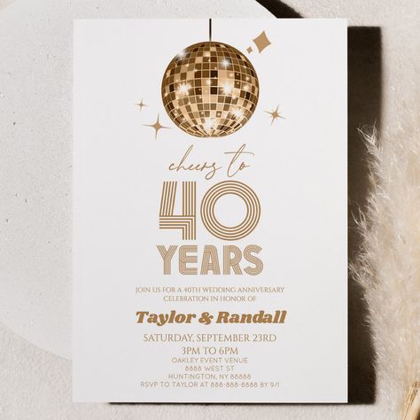 Brown White Wedding, 10th Wedding Anniversary Party, 60th Wedding Anniversary Party, 15 Year Wedding Anniversary, Gold Disco Ball, 50th Year Wedding Anniversary, Wedding Anniversary Party Invitations, 25th Wedding Anniversary Party, 10th Anniversary Party