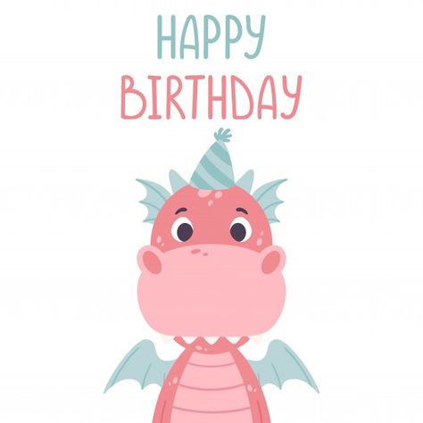 Happy Birthday Dragon, Violet Dragon, Card Character, Dragon Birthday Parties, Hippie Birthday, Dragon Birthday, Cartoon Dragon, Hand Drawn Lettering, Happy Birthday Greeting Card