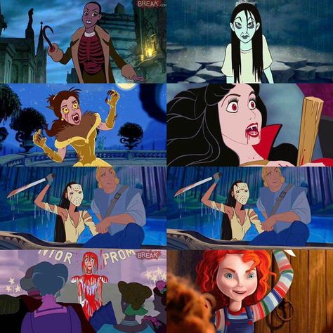 Disney Horror Art, Female Horror Characters, Evil Disney Princesses, Horror Disney, Scary Disney, Horror Oc, Cartoon Theories, Dark Disney Princess, Dark Disney Art