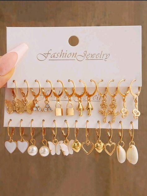 Teen Earrings, قلادات متدلية, Heart Butterfly, Teen Jewelry, Pearl Decorations, Earring Sets, Hoop Earring Sets, Watches Women Fashion, Heart Decorations