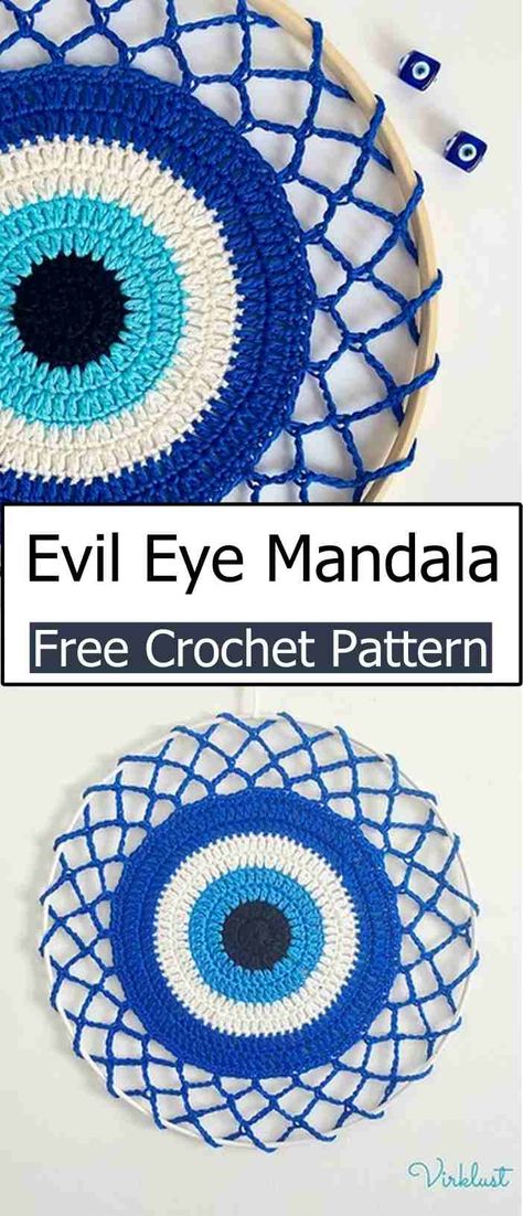 Evil Eye Crochet Wall Hanging, Diy Evil Eye Decor, Evil Eye Crochet Pattern Free, Crochet Pagan, Weird Crochet, Free Mandala Crochet Patterns, Witchy Crochet, Evil Eye Crochet, Crochet Evil Eye