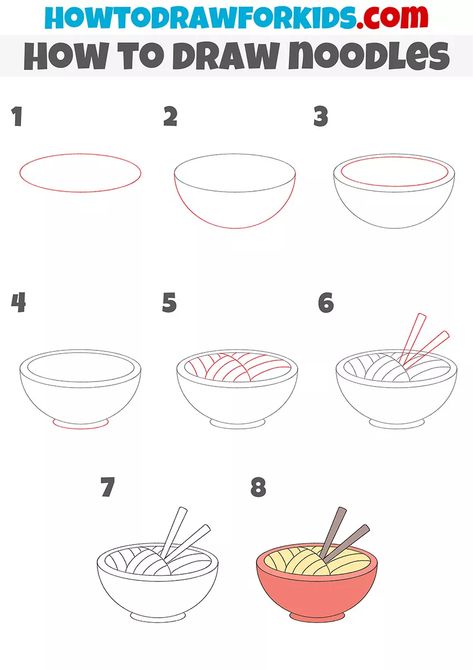 How To Draw Noodles Easy, How To Draw Spaghetti, Drawing Food Step By Step, Pasta Drawing Easy, Draw Food Easy, Noodles Drawing Easy, Food Drawing Sketches Easy, Food Sketch Easy, Food Drawing Simple