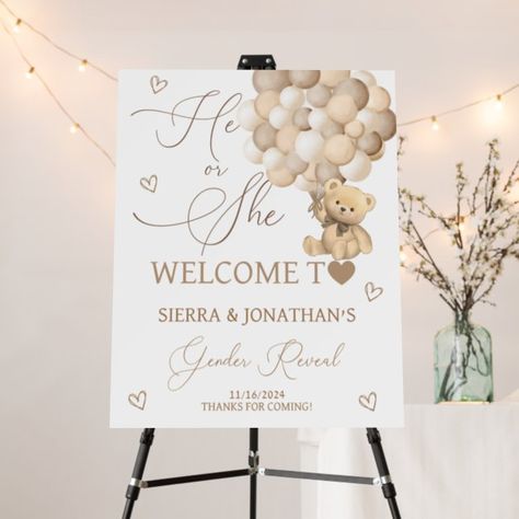 Bear Gender Reveal Neutral Welcome Sign | Zazzle Gender Reveal Neutral Theme Decorations, Neutral Gender Reveal Party Decorations, Bear Gender Reveal Ideas, Gender Reveal Neutral Theme, Bear Themed Gender Reveal, Neutral Gender Reveal Ideas, Gender Reveal Neutral, Bear Gender Reveal, Themed Gender Reveal