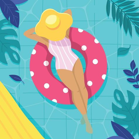 Pool Float Illustration, Pool Float Drawing, Classy Pool, Pool Illustration, Pool Painting, Pool Drawing, Pool Tube, Pool Paint, Woman Relaxing