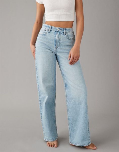 AE Strigid Curvy Super High-Waisted Baggy Straight Jean Cute Modern Outfits For Women, Mom Jeans No Holes, American Eagle Womens Jeans, H&m Straight Jeans, Cute High Rise Jeans, H&m Jeans Women, Jean Cute Outfits, Amazon Wide Leg Jeans, Cute Womens Jeans