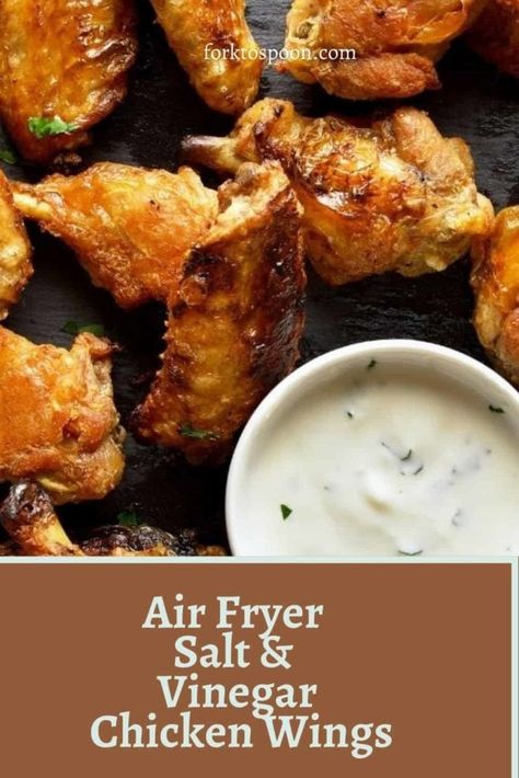 Air Fryer Salt & Vinegar Chicken Wings - Fork To Spoon Salt And Vinegar Wings Recipe, Salt And Vinegar Wings, Vinegar Chicken Wings, Fried Wings Recipe, Air Fry Chicken Wings, Make Chicken Broth, Air Fryer Wings, Vinegar Chicken, Salt And Vinegar