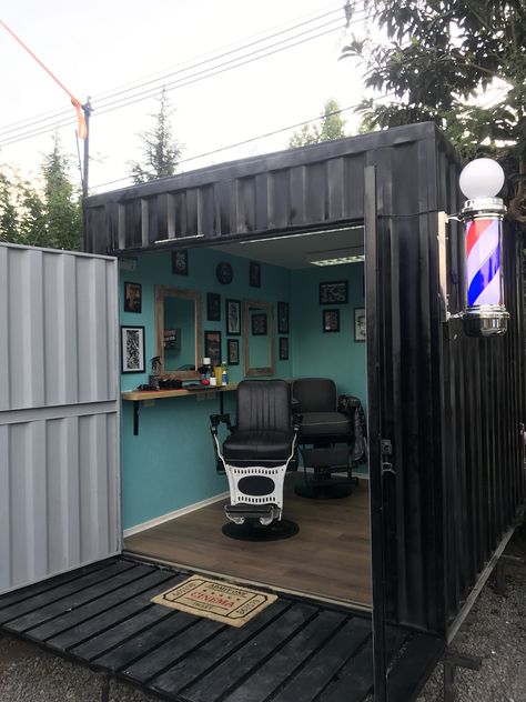 Barber Interior, Local Barber Shop, Mobile Beauty Salon, Mobile Barber, Barber Shop Interior, Home Hair Salons, Barbershop Design, Tiny House Builders, Styling Stations