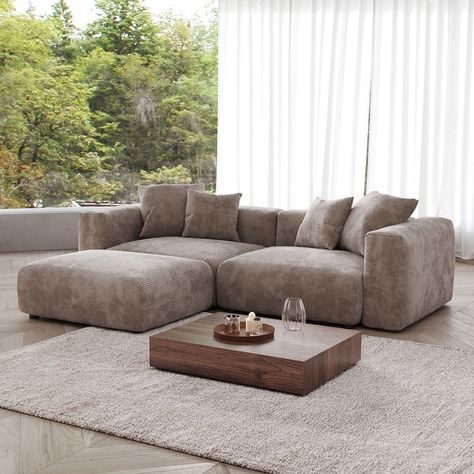 Sectional Couch Sofa with 4 Pillows, Modern Luxurious Modular Sectional Couch with Chaise Ottomans - Bed Bath & Beyond - 39781175 Sectional Couch With Chaise, Sectional Sofa Comfy, Modern Couch Sectional, Oversized Sectional Sofa, Comfy Sectional, Couches Living, Deep Couch, Couch With Ottoman, Couch With Chaise