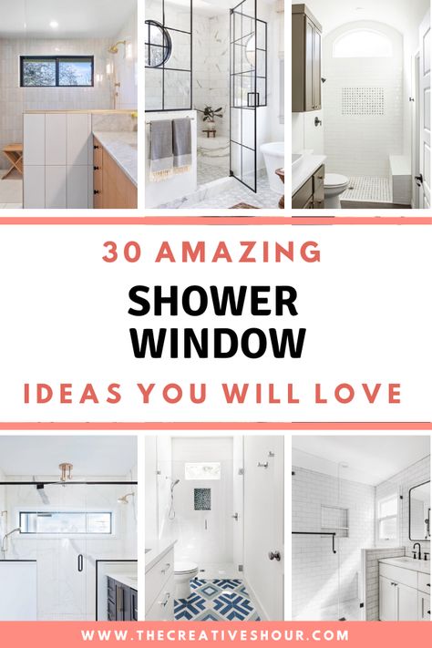 Discover creative shower window ideas for a perfect blend of privacy and natural light. Expert tips to transform your bathroom oasis. Shower Large Window, Bathroom Shower With Window Ideas, Small Bathroom Shower With Window, Bathroom Showers With Windows In Them, Window Over Bathtub Privacy, Bathroom Shower Window Coverings, Shower With Full Length Window, Windows In Showers What To Do With, Shower In Bay Window