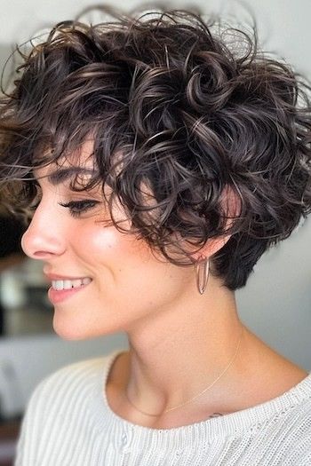 Short Bob Hairstyles Curly Hair, Pixie Bob Curly Hair, Growing Out Curly Pixie Hairstyles, Curly Pixie For Round Face, Super Short Curly Bob, Grown Out Curly Pixie, Very Short Curly Bob, Curly Pixie Bob Haircut, Short Curly Bob Hairstyles Messy Curls