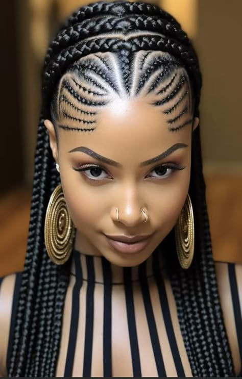 Beauty Queen Hairstyles, Ladies Hairstyles Braids, Glam Braids Hairstyles, Big Cornrow Hairstyles Goddess Braids, Thick Cornrows Braids Black Women, Braided Wigs Styles, Braids With A Ponytail, Big Forehead Hairstyles Black Braids, Braided Up Do For Black Women