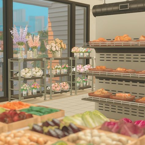 sims 4 grocery store build ~ all cc is linked ♡ Sims 4 Stores Retail, The Sims 4 Grocery Store Cc, Sims4 Grocery Store, Sims 4 Retail Store No Cc, The Sims 4 Retail Store Cc, Sims Grocery Store, Ts4 Retail Cc, Sims Store Cc, Sims 4 Grocery Store Mod