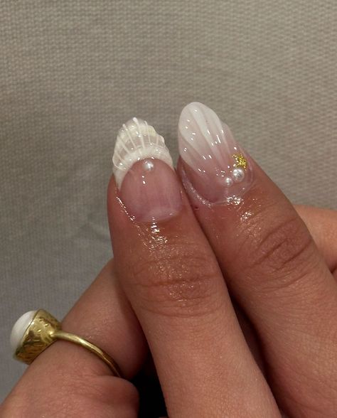 Seashell Nails, Summery Nails, Her Nails, Mermaid Nails, Nail Jewelry, Short Acrylic Nails Designs, Beach Nails, Minimalist Nails, Dream Nails