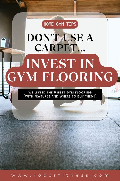 NEVER USE A CARPET in your home gym! Start investing in quality Gym Flooring instead. We have a list to help you out! 😎 #HomeGym #GymEquipment Home Gym Mats Flooring, Basement Gym Flooring Ideas, Diy Gym Floor, Home Gym On Carpet, Home Gym Flooring Ideas, Flooring For Home Gym, Flooring Over Carpet, Workout Flooring, Basement Workout Room