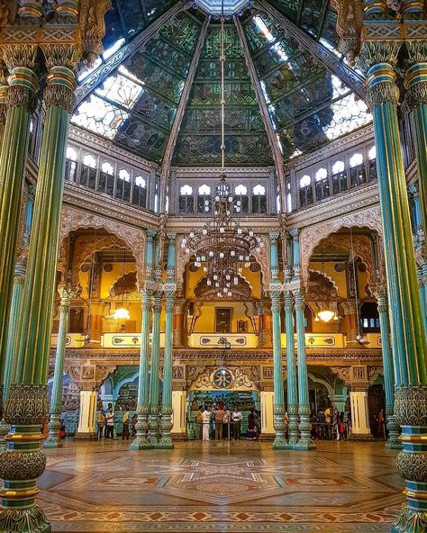 Marriage Pavilion, Mysore Palace, India. Mysore Palace Interior, Mysore Dasara, Photography Name Logo, Mysore Palace, Dreamscape Architecture, Mandir Design, Hotel Inspiration, Palace Interior, Green Architecture