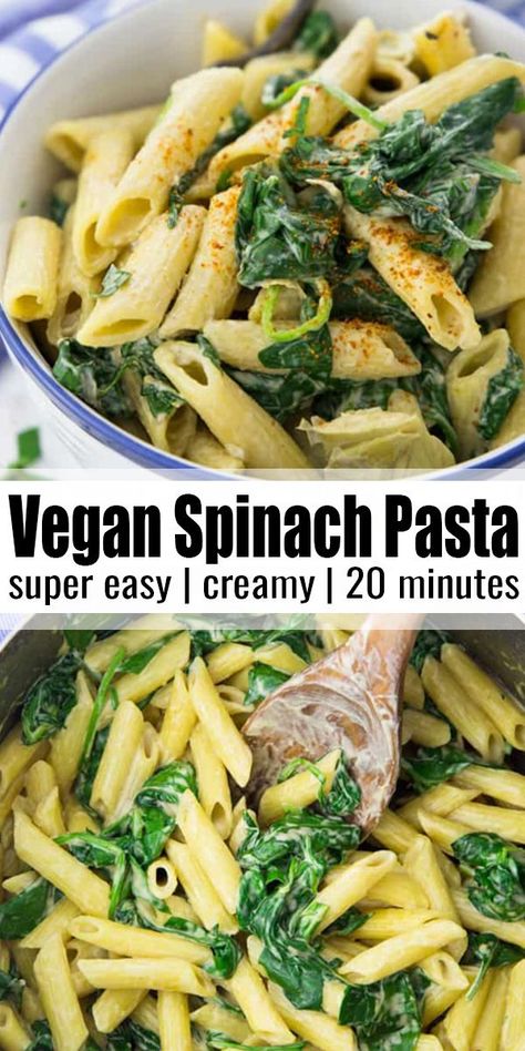 Vegan Spinach Pasta, Spinach Artichoke Pasta, Recipes Veg, Vegan Spinach, Artichoke Pasta, Vegan Pasta Recipes, Easy Vegan Dinner, Spinach Pasta, Vegan Comfort Food