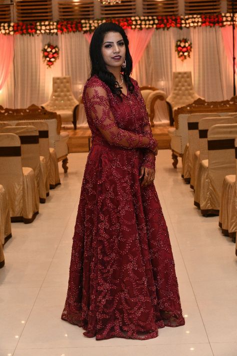 #Maroon full embroidered gown#Heavy Embroidery on net#Wedding Wear#Party Wear#Full sequence and beads embroidery#Happy Clients#Designed at Opulencia#Bridal Wear#Wedding#Happiness#Weddingwear# Sequence Gown Design, Net Gown Designs, Embroidery On Net, Sequence Gown, Net Gown, Embroidered Wedding Gown, Net Gowns, Beads Embroidery, Silk Saree Blouse Designs