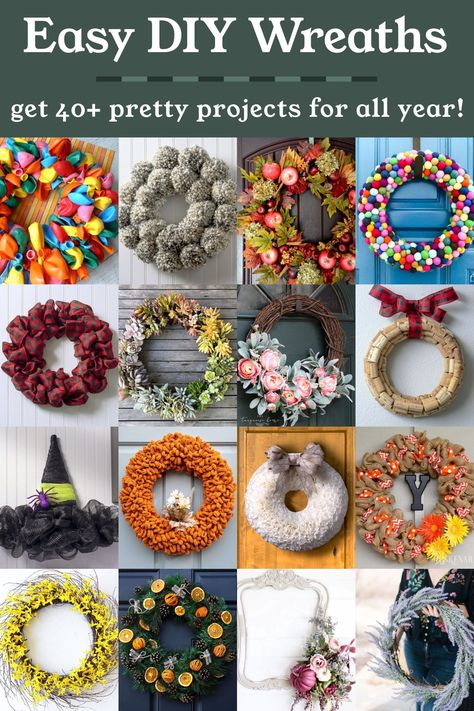 Decorate your home in style with one of these easy and pretty DIY wreaths! Get ideas for both seasonal wreaths and ones you can keep up all year. Foam Wreath Ideas, Foam Wreath Ideas Diy, Funny Wreaths, Wreath Methods, Halloween Ornament Wreath, Pool Noodle Wreath, Craft For Christmas, Ribbon Wreath Diy, Foam Wreath