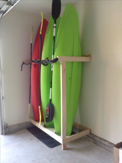 Handmade kayak storage Diy Kayak Storage, Kayak Storage Garage, Smart Garage, Kayak Storage Rack, Storage Garage, Shed Organization, Kayak Storage, Kayak Rack, Diy Garage Storage