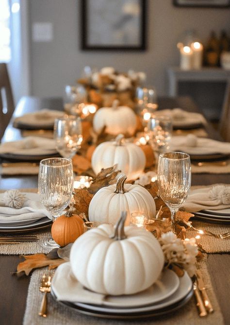 Thanksgiving Dinner Table Setting, Pumpkin Tablescape, Christmas Dining Table Decor, Women's Retreat, Autumn Dining, Thanksgiving Dinner Table, Shower Desserts, Dinner Table Setting, Fall Table Settings