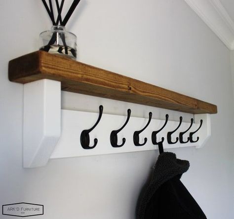 Painted Coat Rack, Painted Shelves, Coat And Shoe Storage, White Coat Rack, Coat Rack Stand, Wall Shelf With Hooks, Diy Coat Rack, Shelf With Hooks, Diy Coat