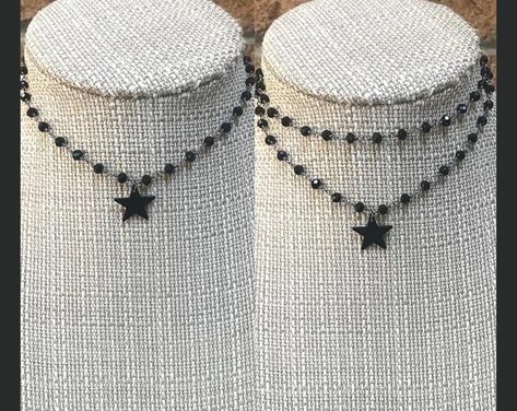 Y2k Star Jewelry, Choker Diy, Black Cross Necklace, Cross Choker Necklace, Star Choker, Choker Black, Pendant Necklace Simple, Double Black, Star Black