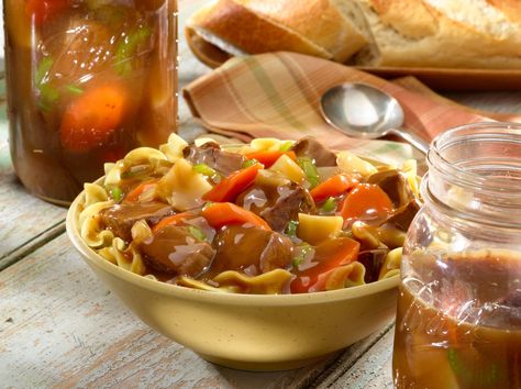 Easy Beef Stew Pressure Canning Recipe | Ball® & Kerr® Fresh Preserving Soups And Stews Easy, Can Beef Stew, Soups And Stews Recipes, Canning Soups, Canning Beef Stew, Traditional Beef Stew, Stews Recipes, Beef And Potato Stew, Pressure Canning Recipes