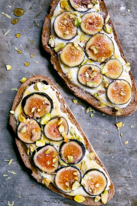 35 Fig Recipes to Make While this Sweet Fruit Is in Season #purewow #dinner #ingredient #main course #fall #food #recipe #dessert #fruit #summer #side dish #salad #easy Ricotta Breakfast, Fig Pistachio, Recipes Brunch, Sweet Brunch, Whipped Ricotta, Ricotta Toast, Ambitious Kitchen, Brunch Food, Fig Recipes