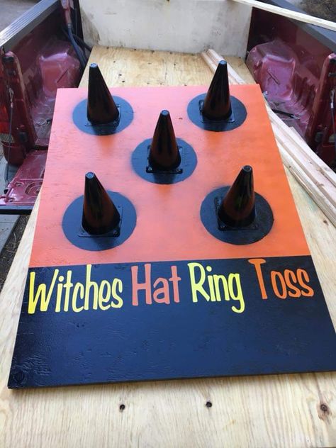 Witch Hat Ring toss Witch Hat Ring Toss Diy, Witch Hat Toss, Witch Hat Ring Toss, School Fall Festival, Hocus Pocus Party, Halloween Week, Witch Rings, 2024 Halloween, Fall Fest