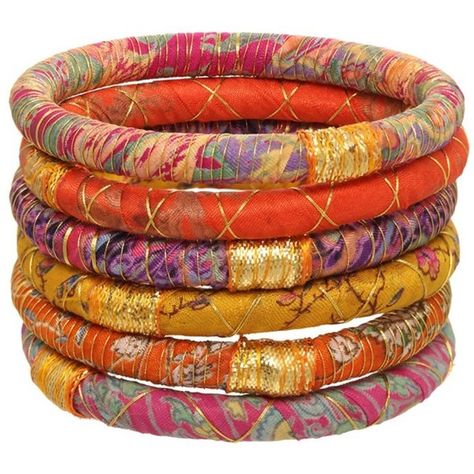 Rosena Sammi Rosena Sammi Set Of 6 Sari Bangles (395 MXN) ❤ liked on Polyvore featuring jewelry, bracelets, neon, imitation jewellery, imitation jewelry, hinged bangle, rosena sammi jewelry and bracelets bangle Fabric Bangles, Beautiful Bangles, Wrap Bangles, Fibres Textiles, Sari Fabric, Alcohol Inks, Charm Bangle, Gold Accent, Bangle Set