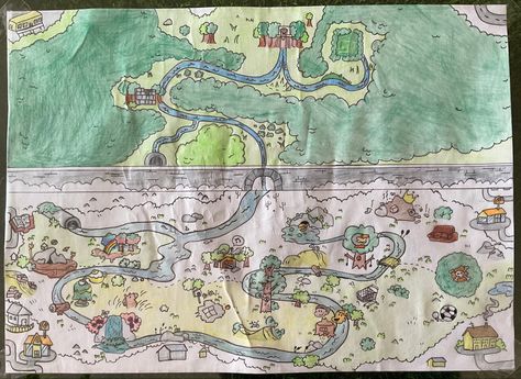 It took me 10 days to finish this! Craig Of The Creek Character Design, Craig Of The Creek, Cartoon Map, Hand Drawn Map, Drawn Map, Sketchbook Pages, Writing Inspiration, Cartoon Network, 10 Days