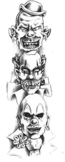 Not my artwork but I love it Jester Tattoo, Evil Clown Tattoos, Clown Tattoos, Evil Tattoo, Creepy Clowns, Half Sleeve Tattoos Drawings, Clown Tattoo, Evil Clown, Skull Art Drawing